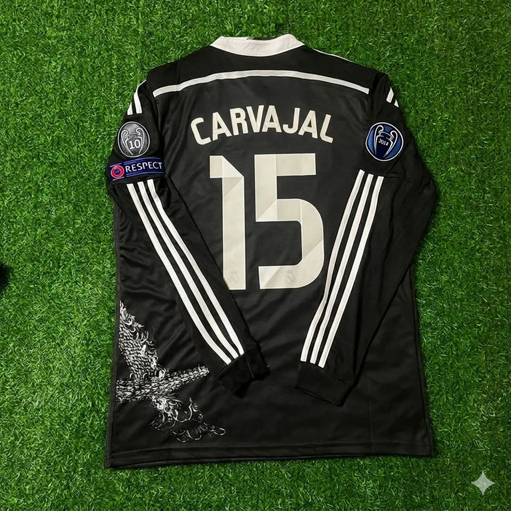 Dani Carvajal 2- Real Madrid 2015 Dragon Black Retro Jersey Soccer Shirt Trikot