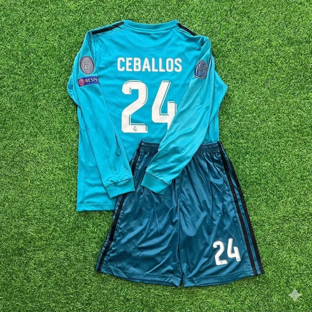 Dani Ceballos 24- Real Madrid 2017 /2018 Long Sleeve Kids Kit Jersey Soccer Shirt KinderTrikot