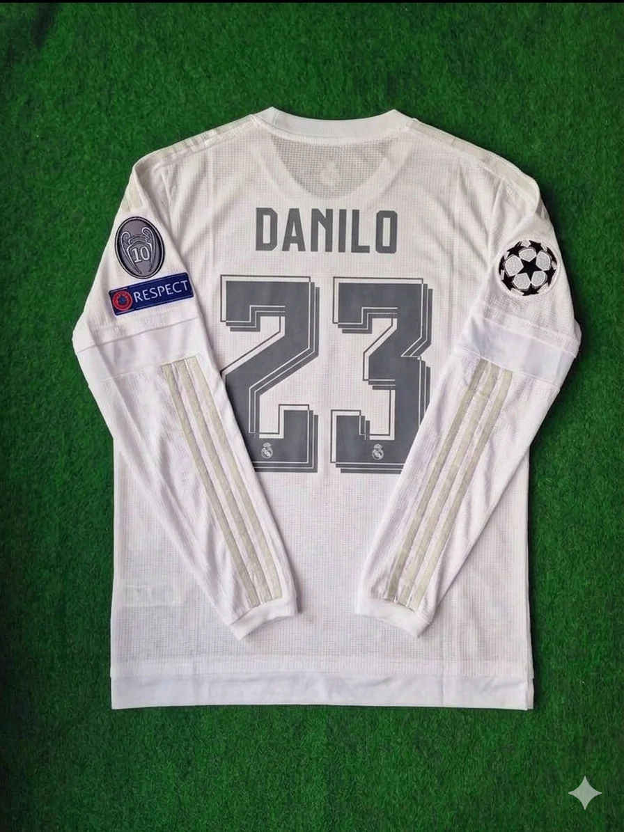 Danilo 23- Real Madrid 2016 Champions League Final Long Sleeve Jersey Trikot Maillot Soccer Shirt