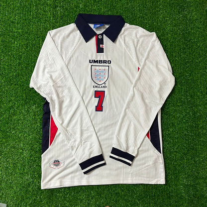 David Beckham England WM 1998 Langarm-Retro-Trikot