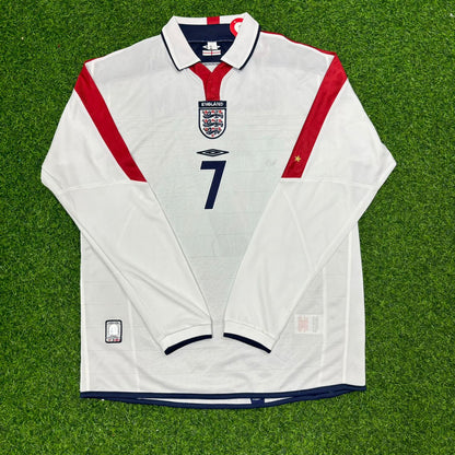 David Beckham England EURO 2004 Long Sleeve Home Retro Football Jersey