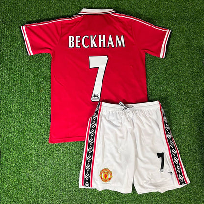 David Beckham Manchester United 1999 Kinder Set Retro Trikot Fußball T-Shirt