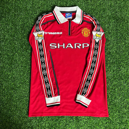 David Beckham 7 - Manchester United 1999 Red Long Sleeve Kit Jersey Trikot Maillot