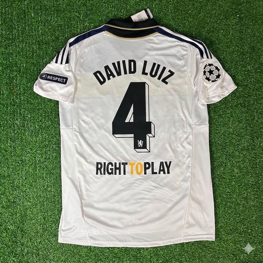 Chelsea 2011/12 Champions-League Weiß-Gelbes Retro-Trikot – David Luiz 4