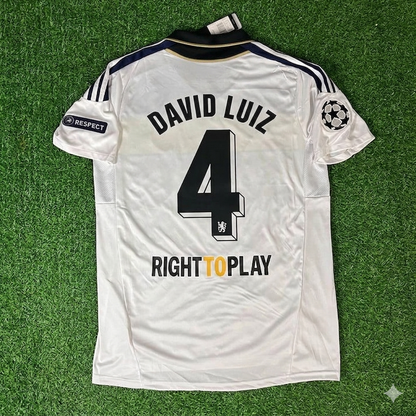 Chelsea 2011/12 Champions-League Weiß-Gelbes Retro-Trikot – David Luiz 4