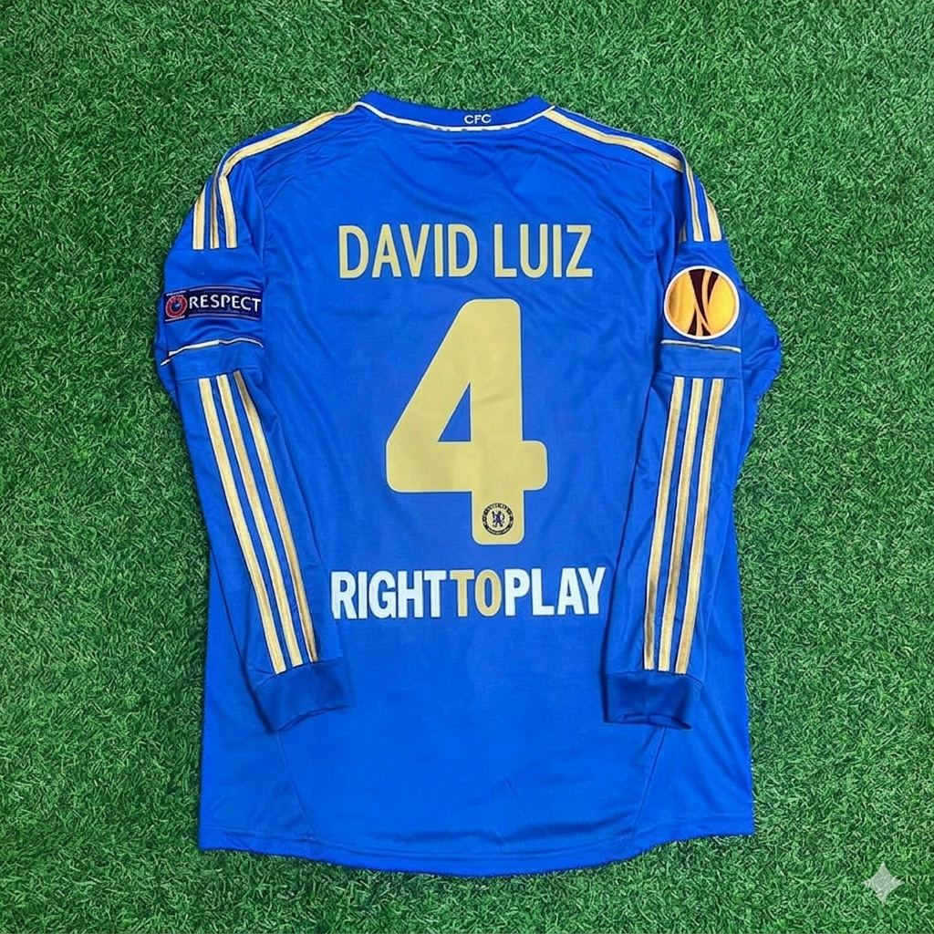 Chelsea 2013 Europa League Final Amsterdam Blue Retro Football Jersey – David Luiz 4