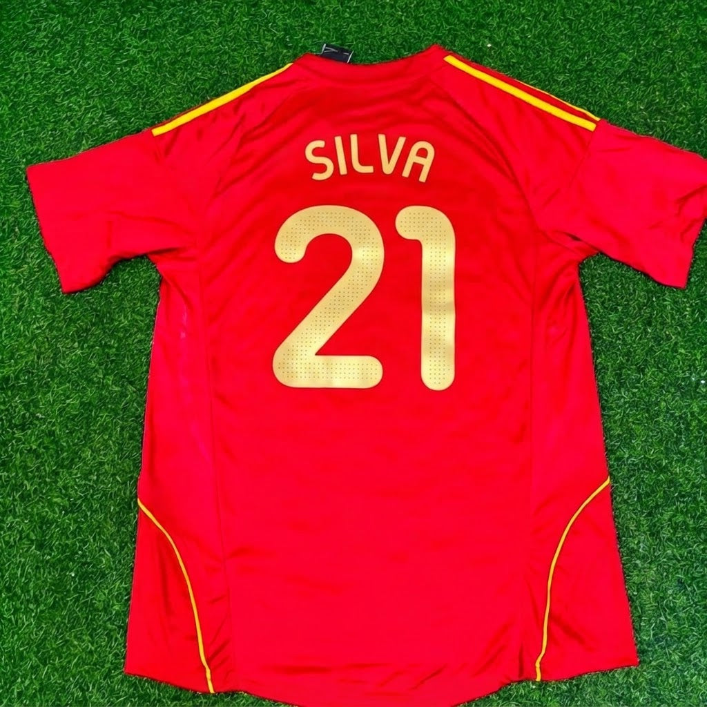Camiseta de fútbol retro roja de local de España EURO 2008 David Silva #21
