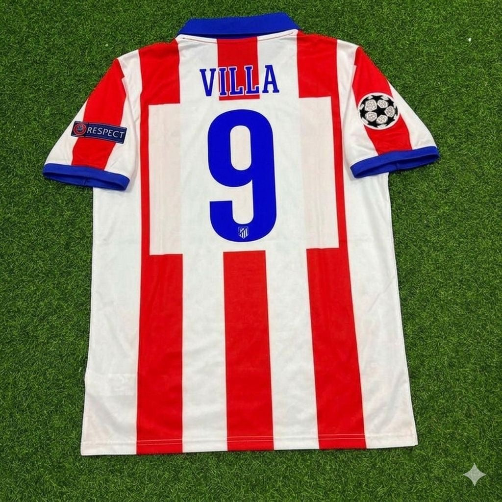David Villa 9- Atlético Madrid 2014 Champions League Final Retro Football Jersey