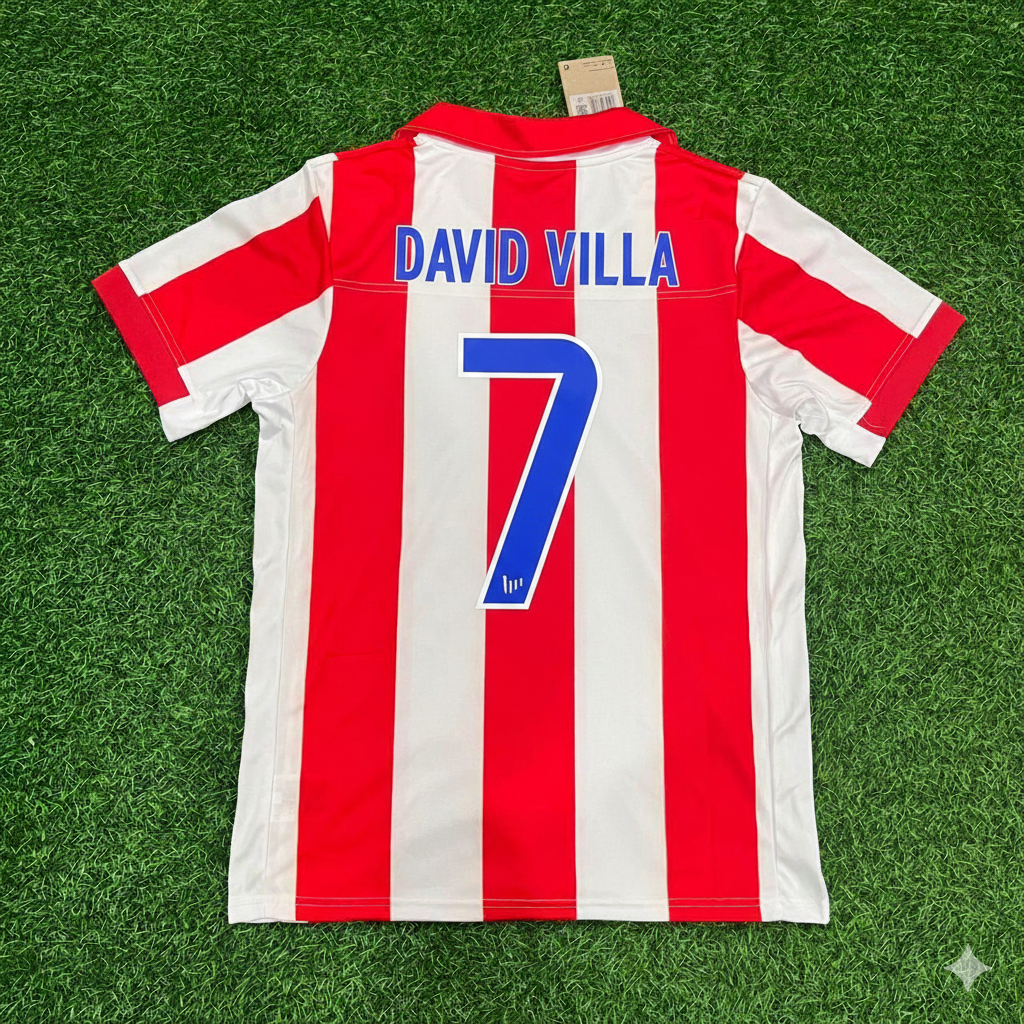 David Villa Atletico de Madrid Retro Soccer Kit Jersey Trikot Maglia Shirt