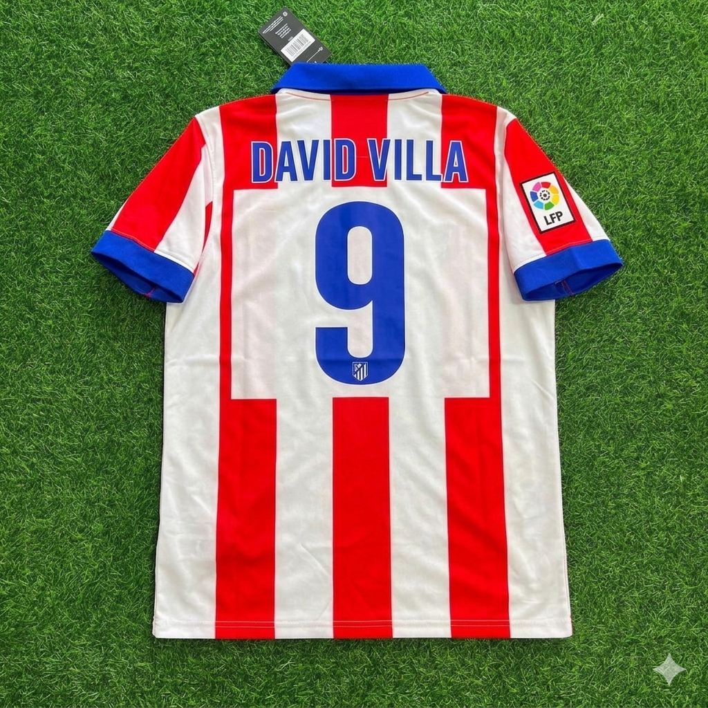 David Villa 9 Atlético Madrid Home 2014/15 Retro Kit Trikot Jersey Maillot Soccer Shirt