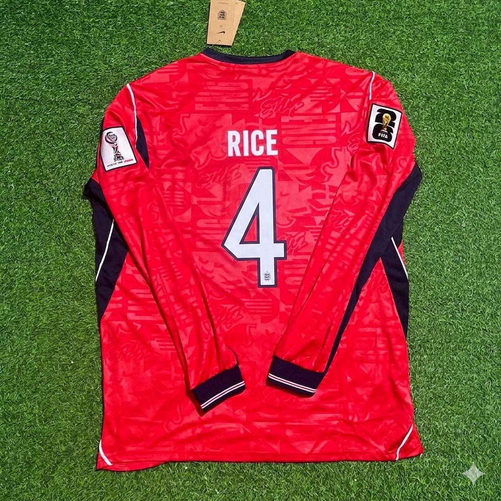 Declan Rice England 2026 World Cup Away Red Long Sleeve Football Jersey