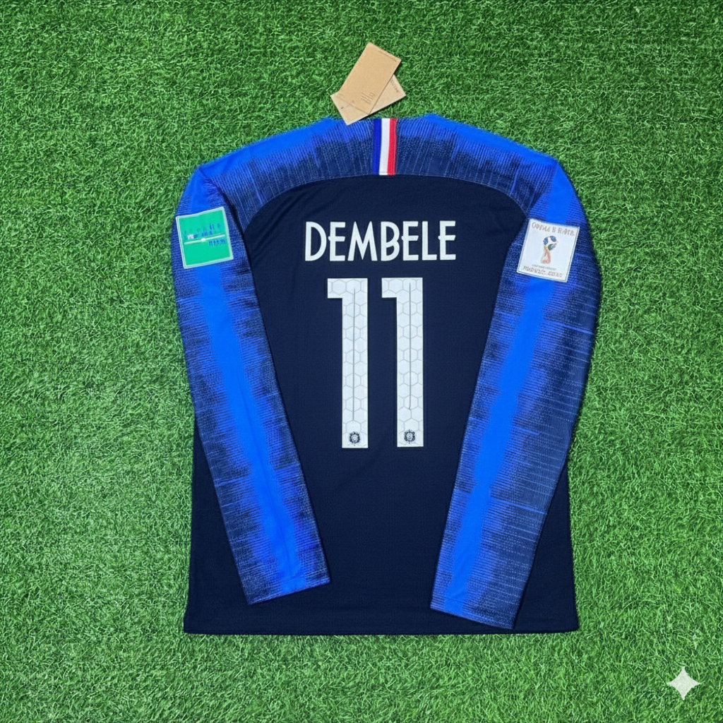 Ousmane Dembele France 2018 World Cup Final Long Sleeve Retro Football Jersey Kit