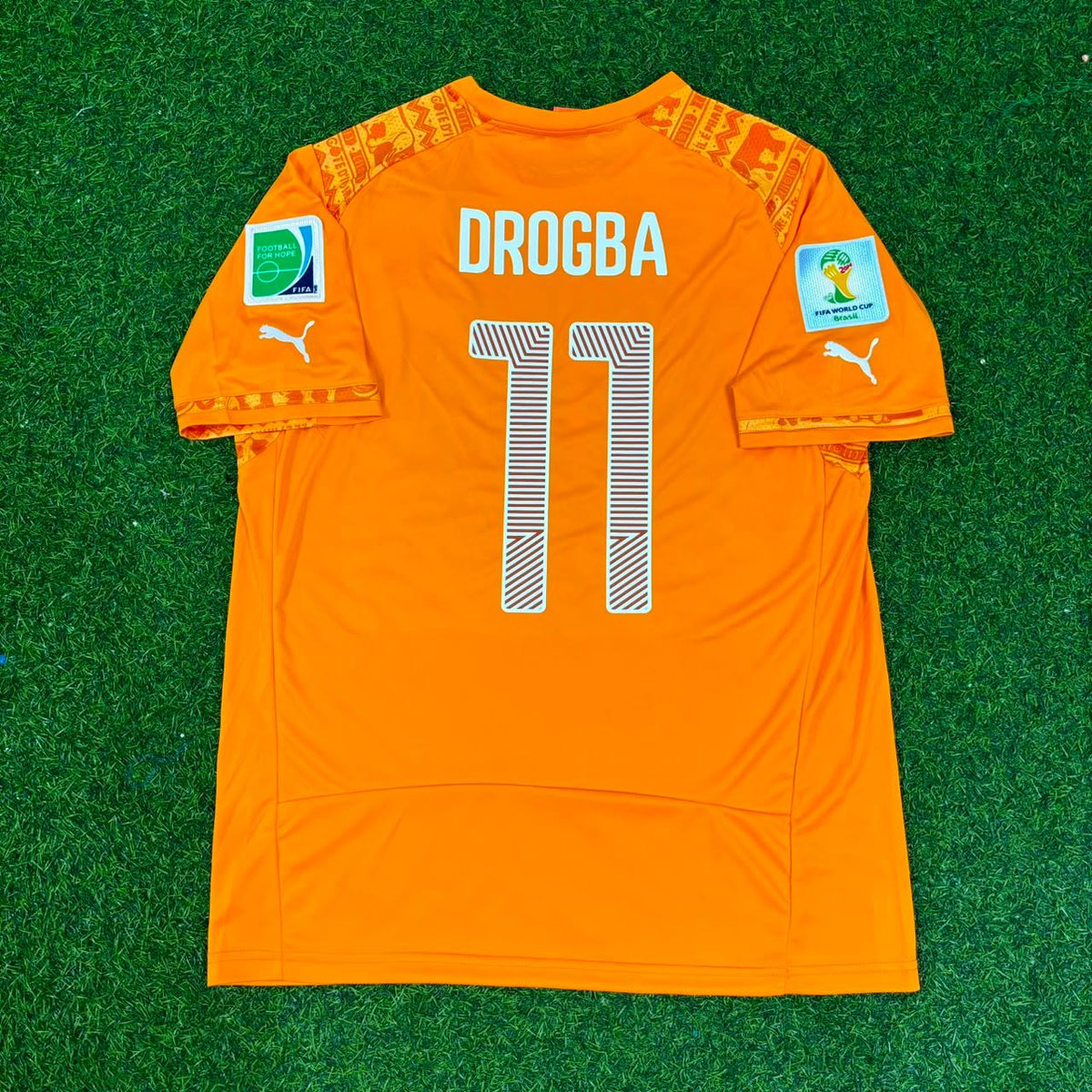 Didier Drogba #11 Ivory Coast 2014 World Cup Home Orange Retro Football Jersey Trikot Maillot