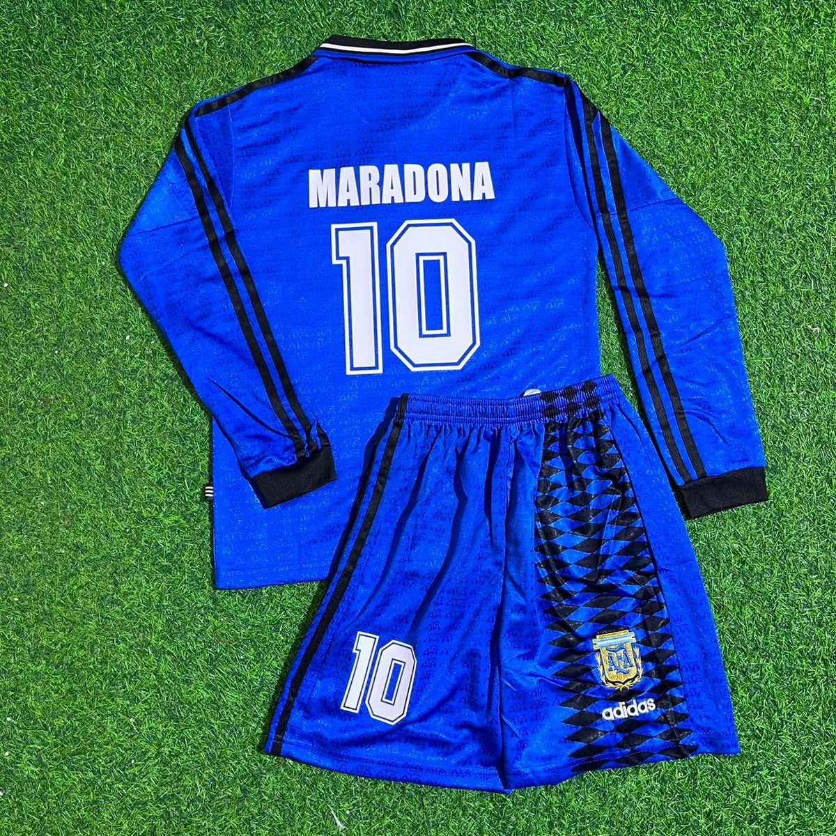 Argentina 1994 World Cup Long Sleeve Blue Kids Retro Football Jersey – Diego Maradona