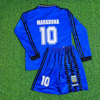 Argentina 1994 World Cup Long Sleeve Blue Kids Retro Football Jersey – Diego Maradona