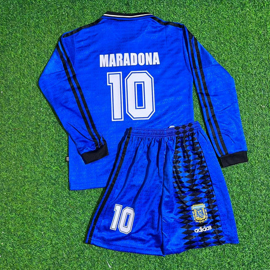 Argentina 1994 World Cup Long Sleeve Blue Kids Retro Football Jersey – Diego Maradona