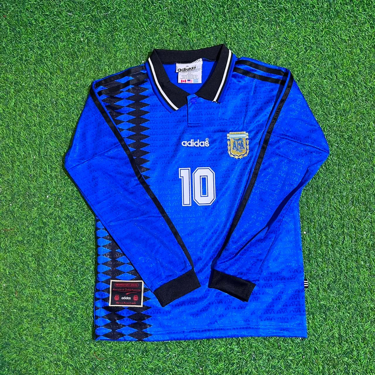Diego Armando Maradona Argentinien 1994 Saison Auswärts Blau Langarm Retro Trikot Fußballtrikot