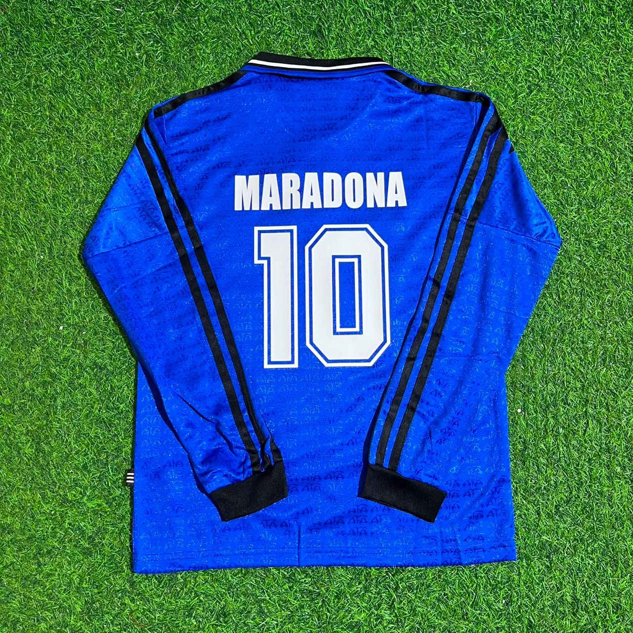 Diego Armando Maradona Argentinien 1994 Saison Auswärts Blau Langarm Retro Trikot Fußballtrikot
