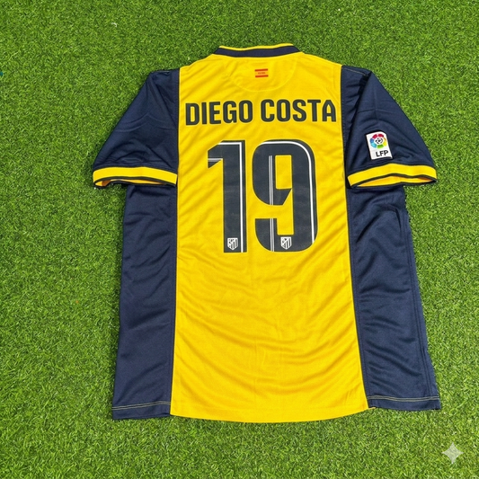 Maillot de football jaune extérieur Diego Costa #19 Atlético Madrid 2013-2014