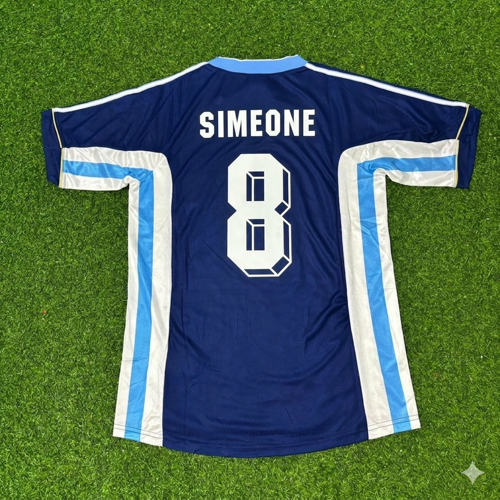Diego Simeone #8 Argentina 1998 World Cup Blue Retro Football Jersey