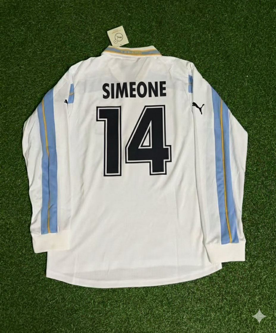 Maillot de football rétro à manches longues blanc Lazio 1999 2000 Diego Simeone