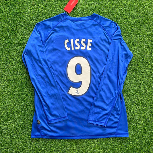 Djibril Cisse Auxerre 2003 Blue Long Sleeve Retro Jersey Maillot