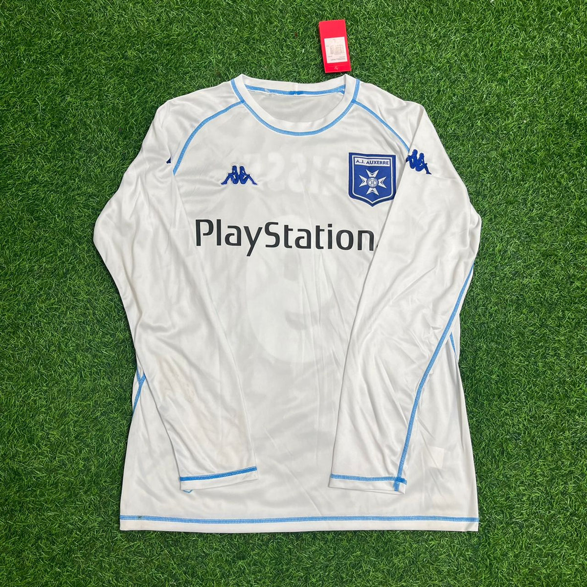 Laurent Blanc Auxerre Commemorative White Long Sleeve Retro Jersey Maillot