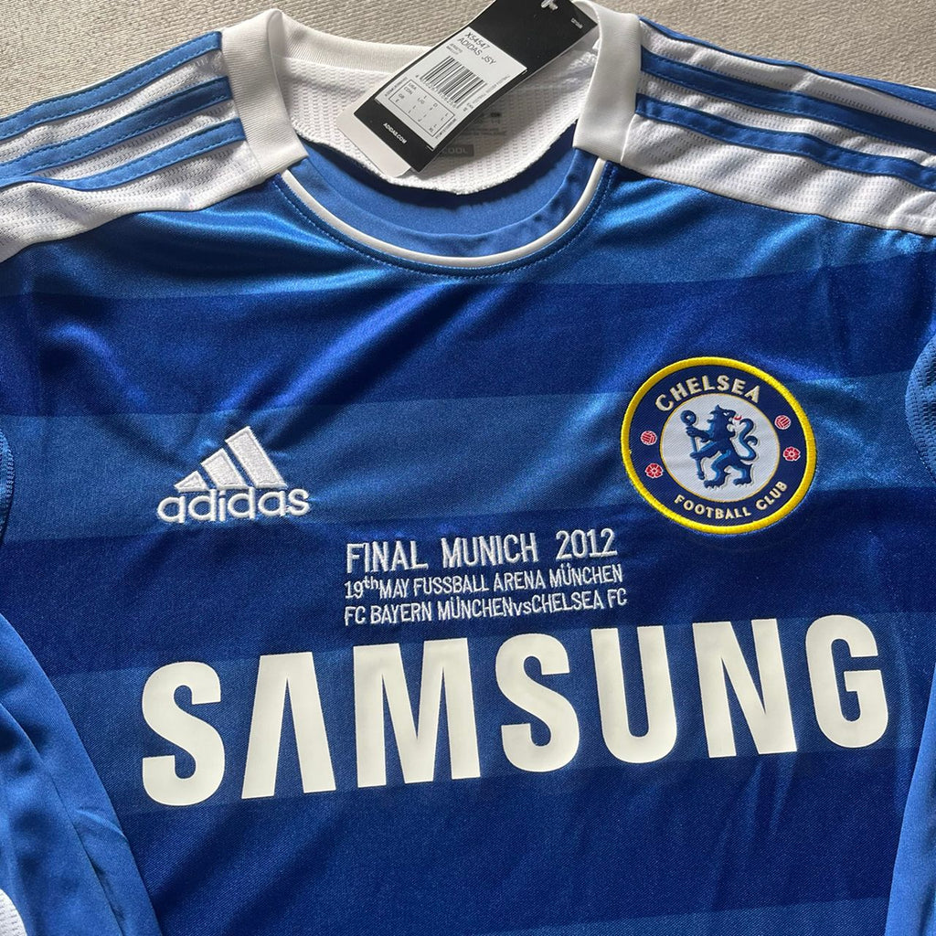Maillot de football rétro à manches longues David Luiz #4 Chelsea Ligue des Champions 2012 Finale de Munich