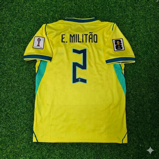 Éder Militão #2 Brazil 2026 World Cup Yellow Home Football Jersey