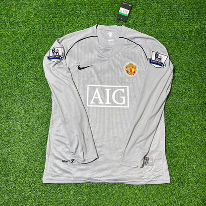 Edwin van der Sar Manchester United Goalkeeper Grey Retro Long Sleeve Jersey Maglia