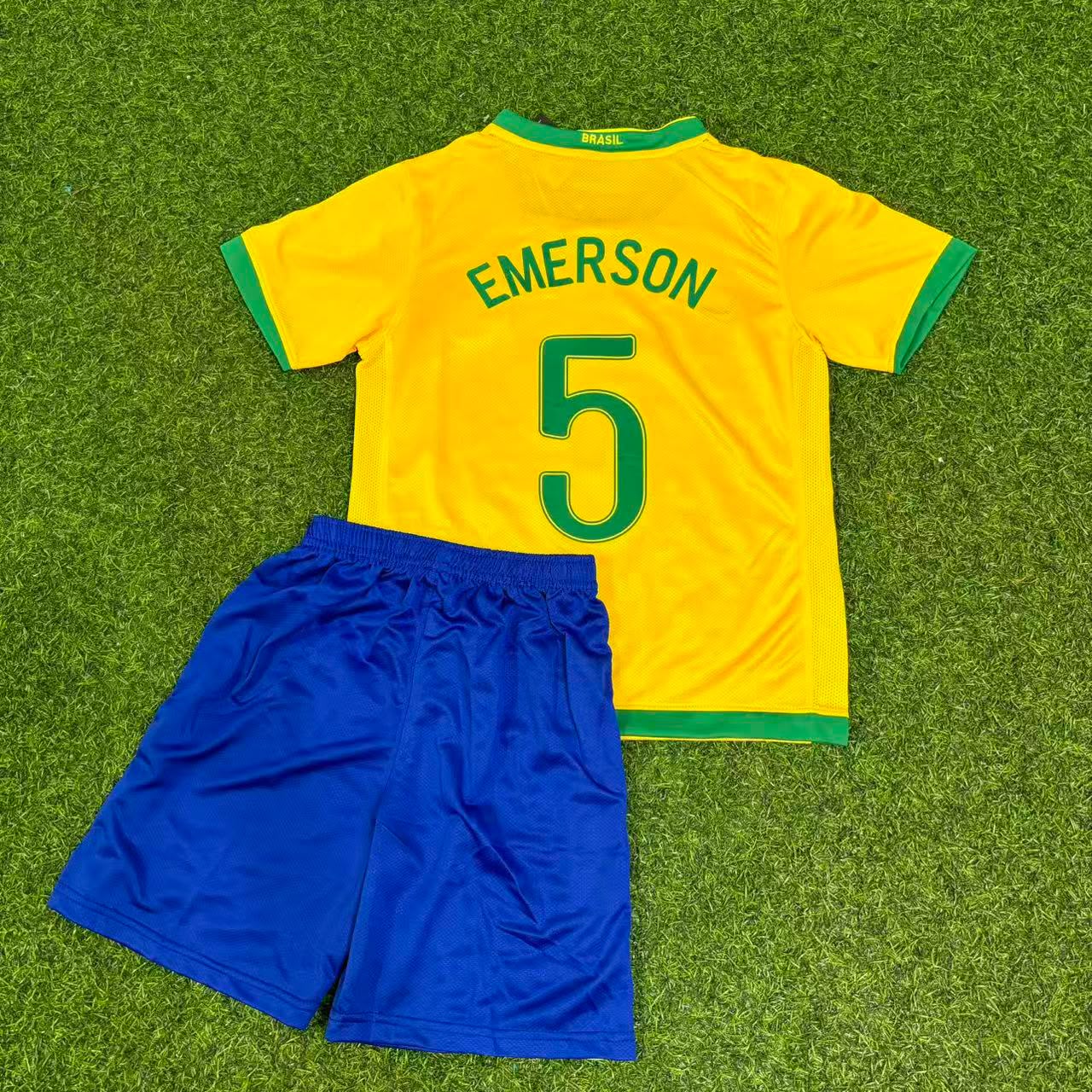 Emerson #5 Brasil Heim Gelb Retro Kinder Fußballtrikot