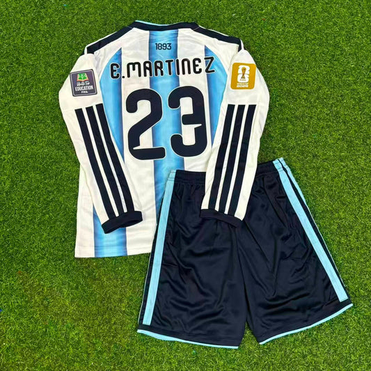 Maillot de football à manches longues pour enfant Emiliano Martinez, gardien de l’Argentine, Coupe du Monde 2026, domicile, avec écusson