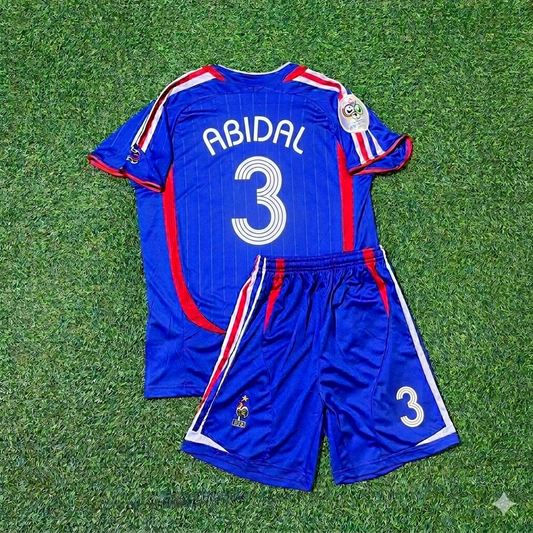 Éric Abidal #3 France 2006 World Cup Kids Blue Retro Football Jersey Kit