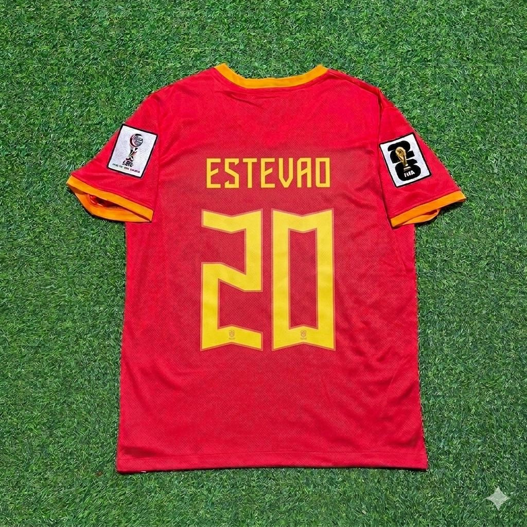 Estêvão Willian 20# Brasilien WM 2026 Rotes Auswärtstrikot