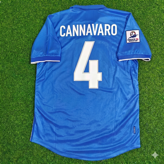 Fabio Cannavaro Italy 1998 World Cup Home Blue Retro Football Jersey