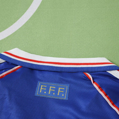 France 1998 Season Retro Home Kids Long Sleeve Football Jersey Trikot Maillot