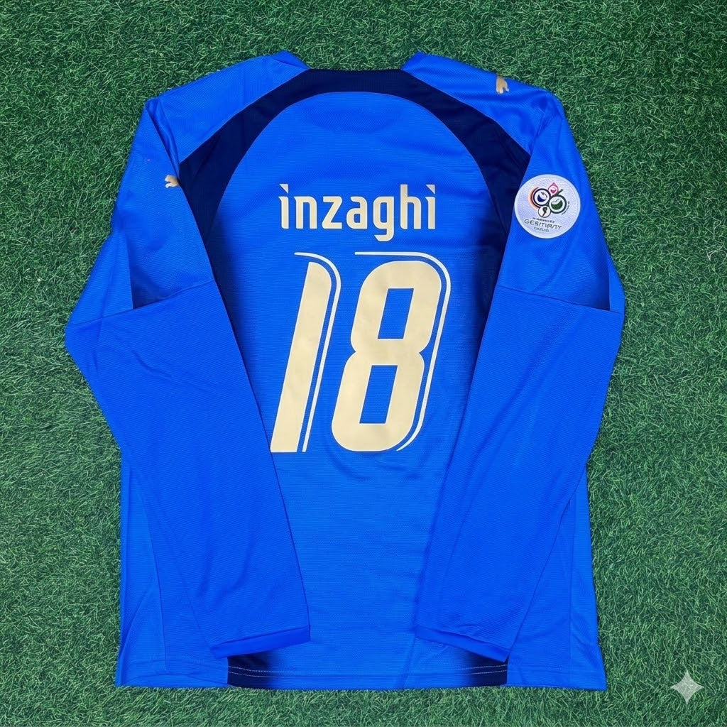 Filippo Inzaghi #18 Italy 2006 World Cup Final Long Sleeve Retro Jersey Maillot Trikot Maglia Soccer Shirt