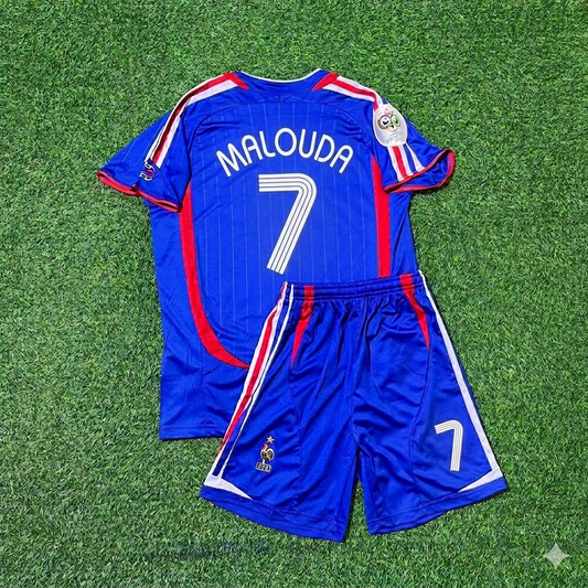 Florent Malouda #7 France 2006 World Cup Kids Blue Retro Football Jersey Kit