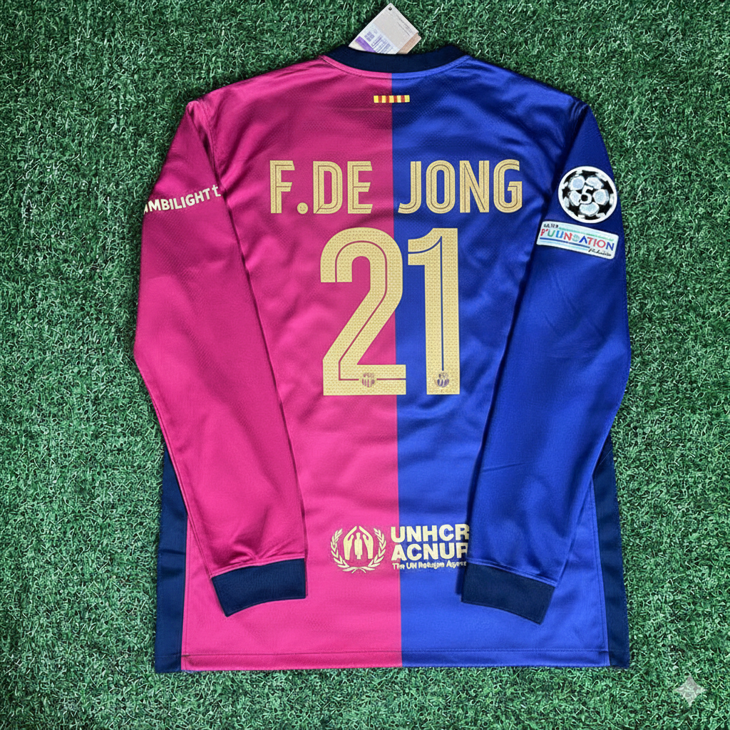 Frankie De Jong 21 – Barcelona 2025 Champions-League-Langarm-Fußballtrikot