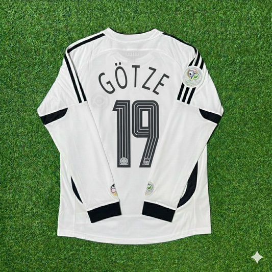 Mario Götze Deutschland WM Langarm Weiß Retro Fußballtrikot
