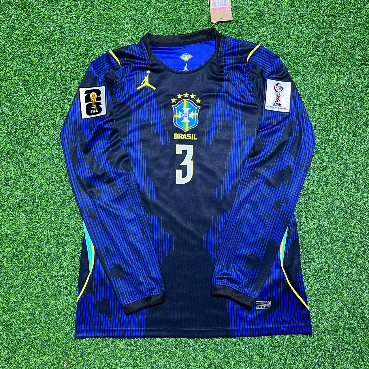 Maillot Extérieur Bleu Manches Longues Gabriel Magalhães #3 Brésil Coupe du Monde 2026