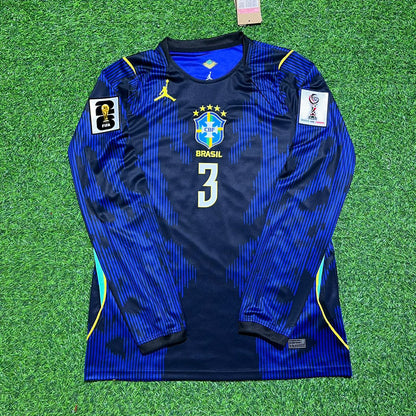 Maillot Extérieur Bleu Manches Longues Gabriel Magalhães #3 Brésil Coupe du Monde 2026