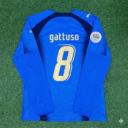 Gennaro Gattuso #8 Italy 2006 World Cup Final Long Sleeve Retro Jersey Maillot Trikot Maglia Soccer Shirt