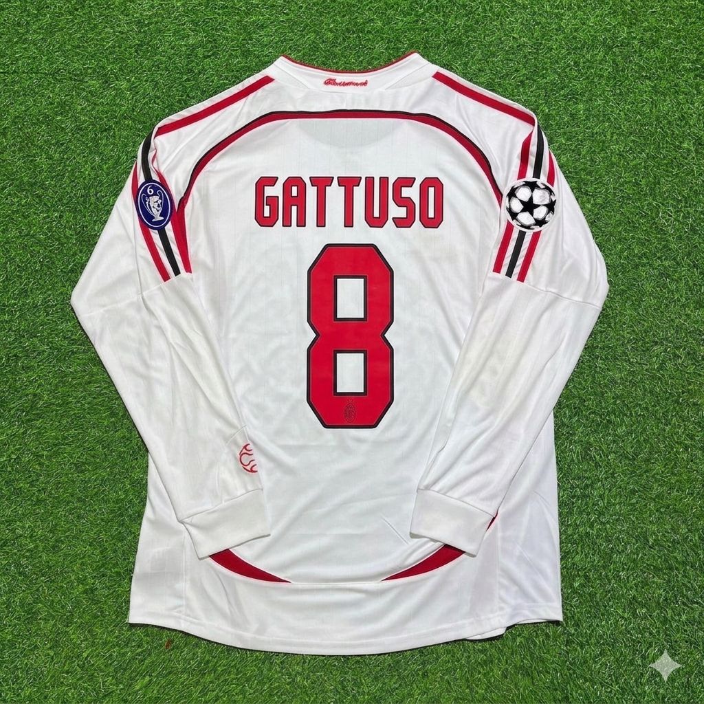 Camiseta retro de manga larga blanca de Gennaro Gattuso #8 del AC Milan para la final de la Champions League 2007 como visitante