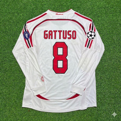 Camiseta retro de manga larga blanca de Gennaro Gattuso #8 del AC Milan para la final de la Champions League 2007 como visitante