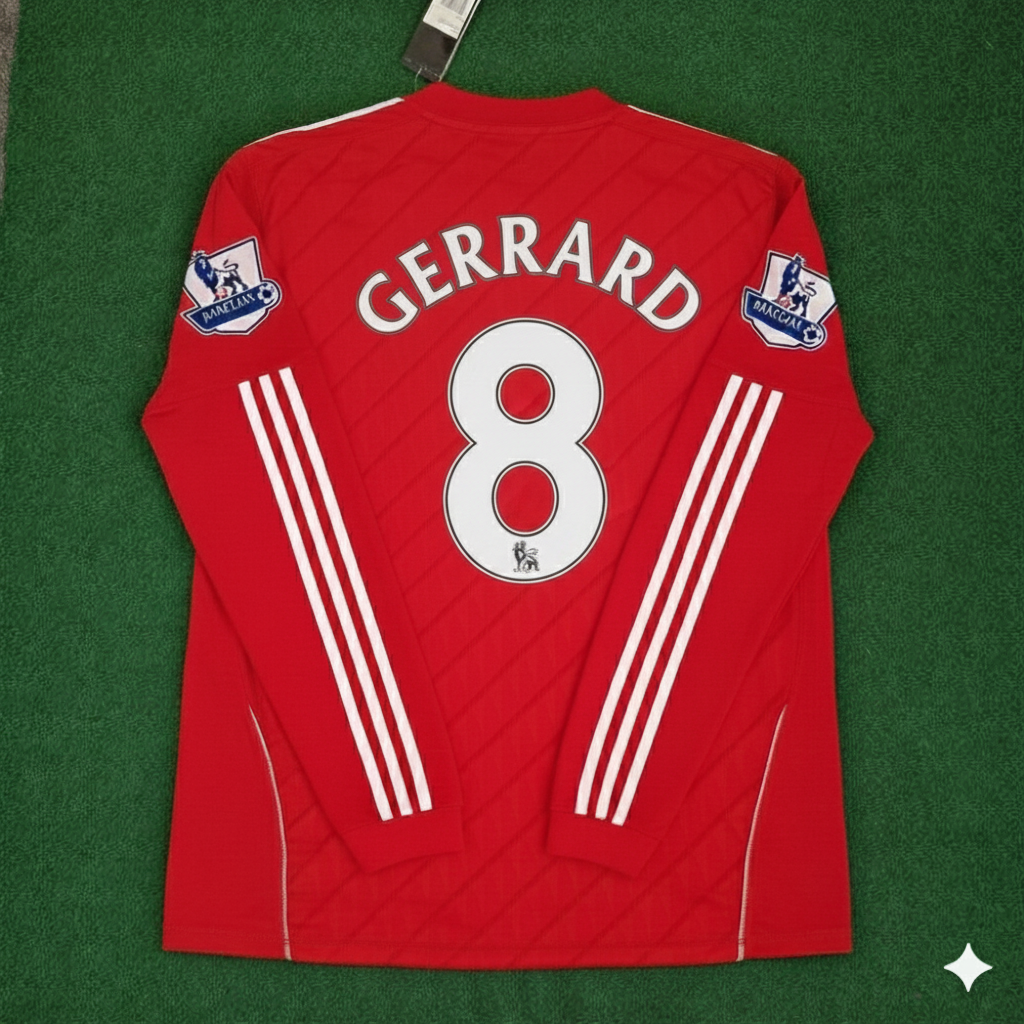 Steven Gerrard Liverpool 2010 2012 Season Long Sleeves Red Retro Jersey Trikot Soccer Shirt