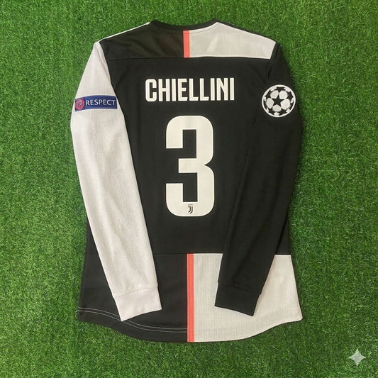 Giorgio Chiellini 3- Juventus Langarm 2019 2020 Retro Weiß Schwarz Trikot Maglia