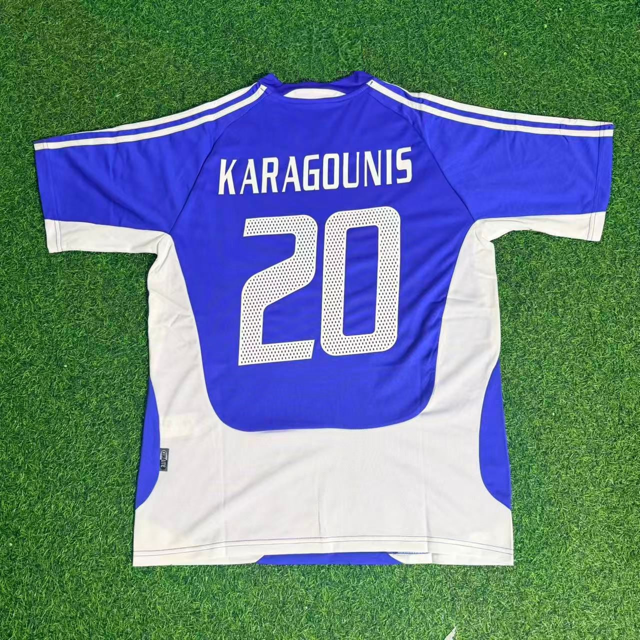 Giorgos Karagounis Greece EURO 2004 Final Blue Retro Home Kit Jersey Soccer Shirt
