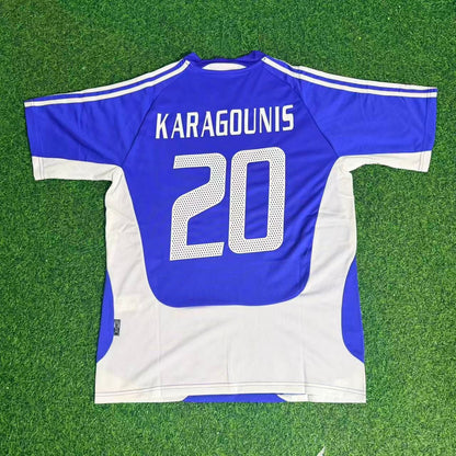 Giorgos Karagounis Greece EURO 2004 Final Blue Retro Home Kit Jersey Soccer Shirt