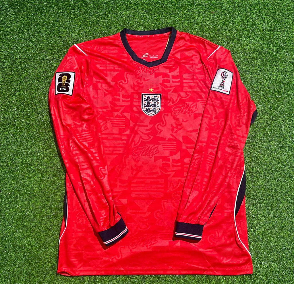 Declan Rice England 2026 World Cup Away Red Long Sleeve Football Jersey